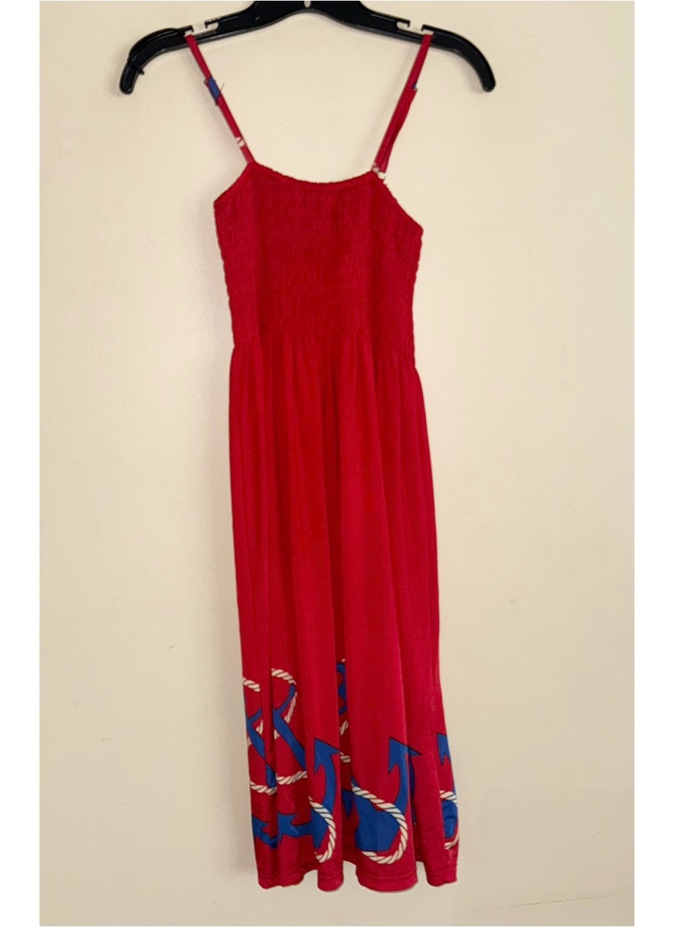 Isla Bonita Red One Size Anchor Printed Long Smocked Pullover Easy Dress NWT!
